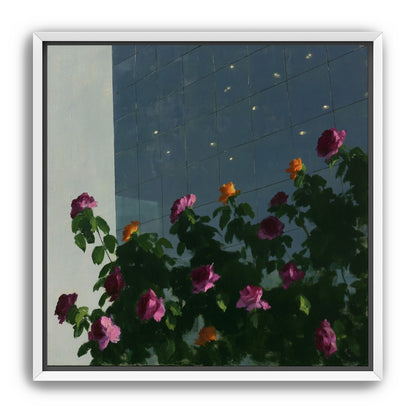 Flowers against the glass tower