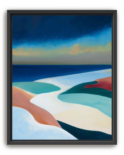 Sandbars under a heavy blue sky