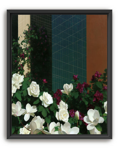 Roses against the blue grid