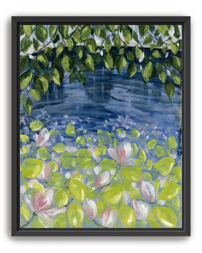 Leaves over lily pond