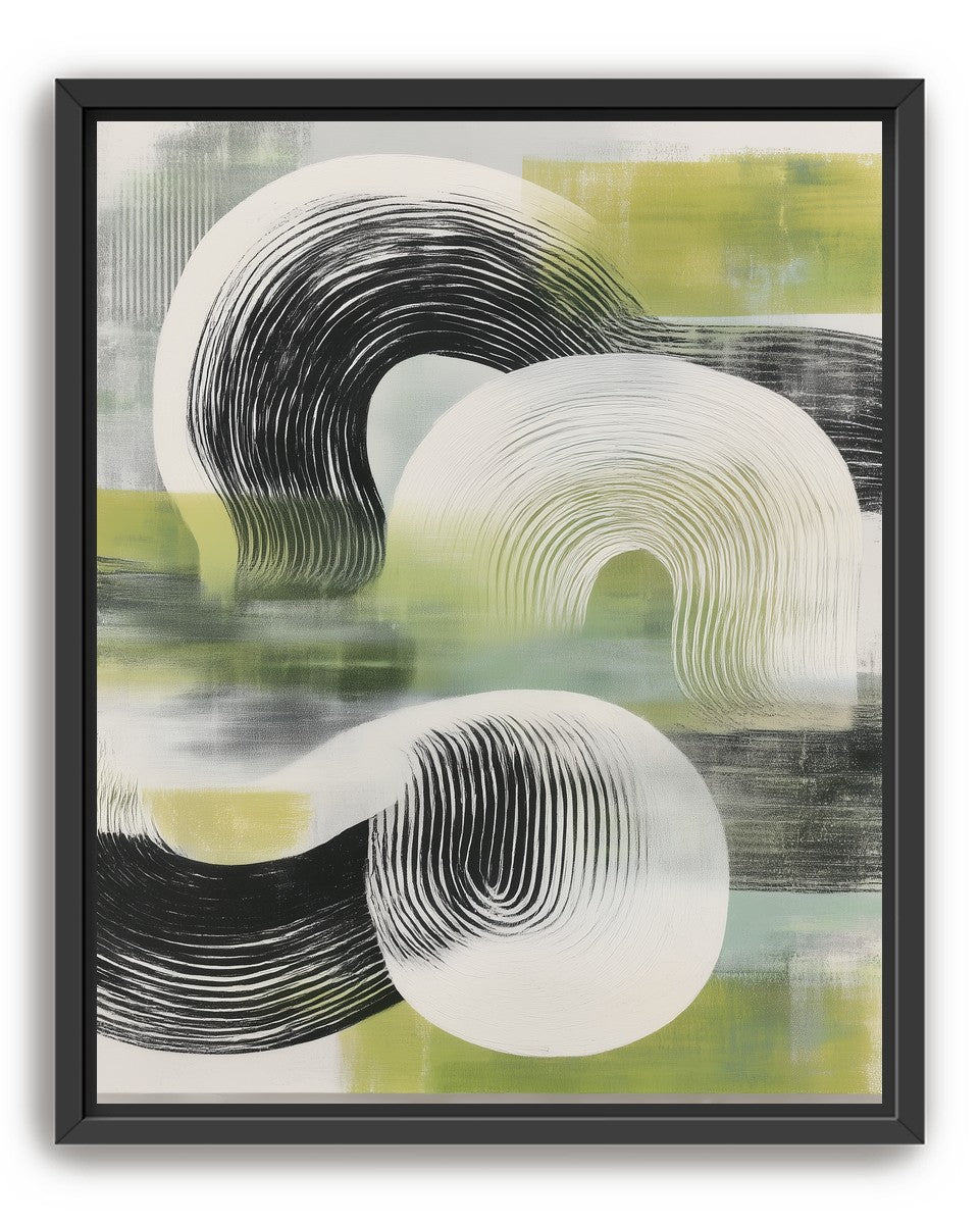 Curved bands across green fields