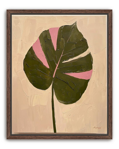 Pink banded leaf on plastered white
