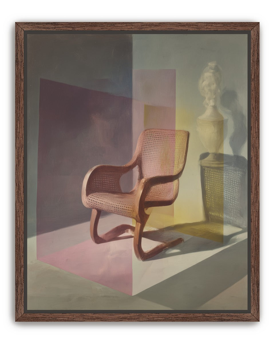 Cane chair within color panes