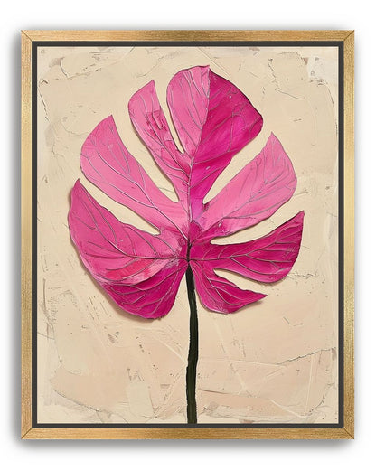 Pink leaf on plaster white
