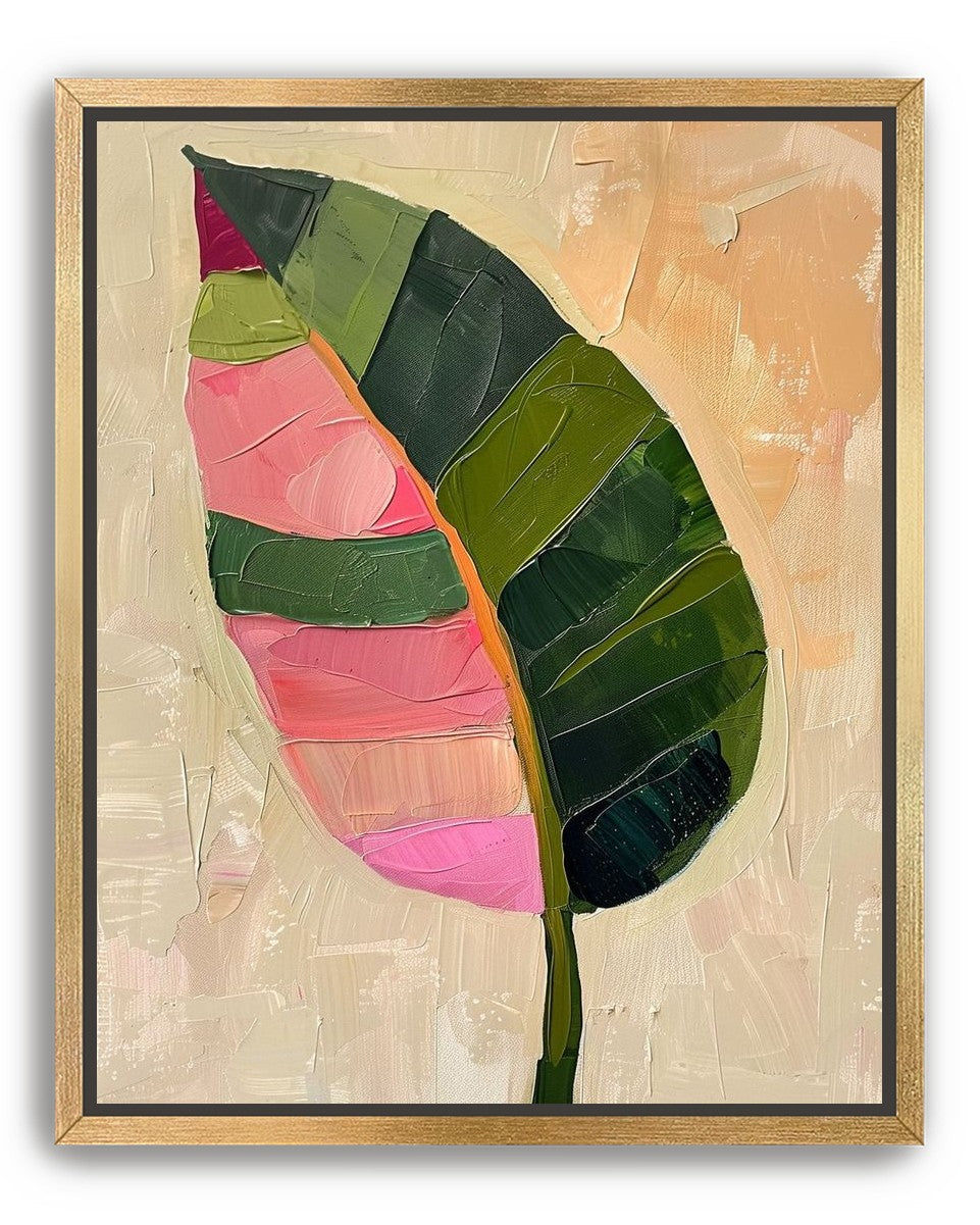 Pink light on a green leaf