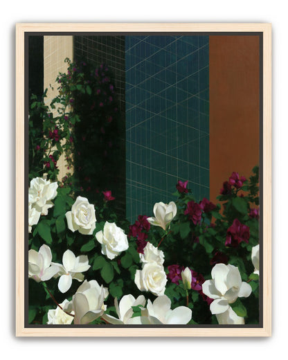 Roses against the blue grid