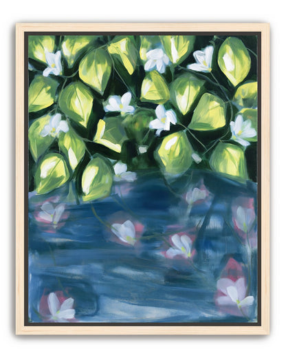 White flowers over blue water