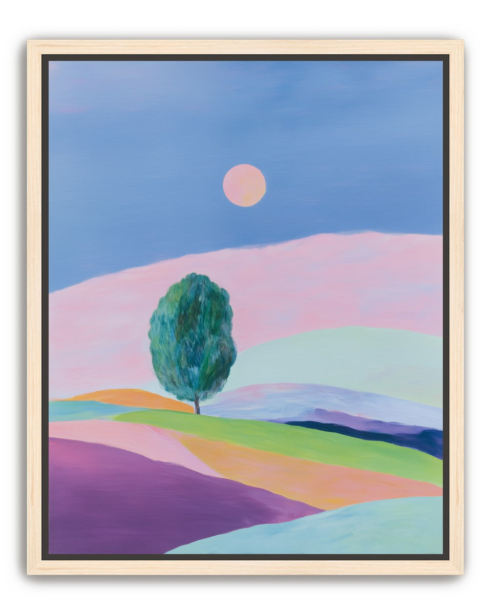 A pale sun above hills