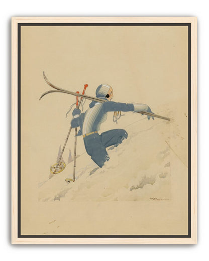 Blue skier in pale snow