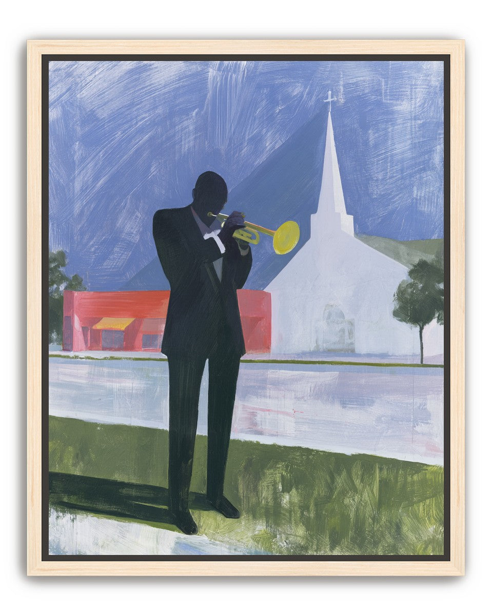 Yellow trumpet before the church
