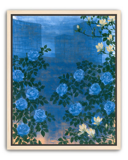 Roses against the blue towers