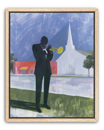 Yellow trumpet before the church