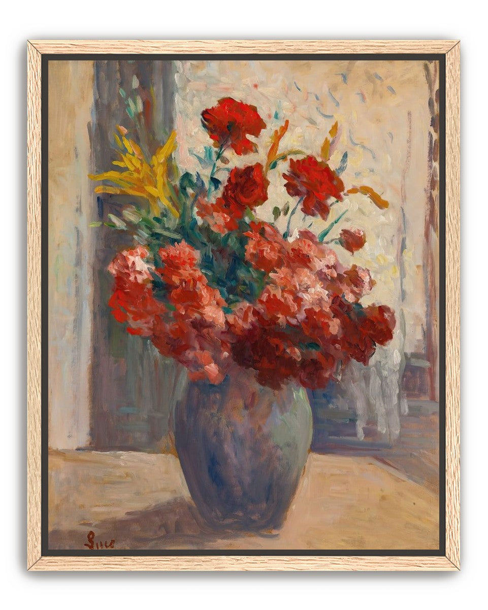 Flowers within a tall vase