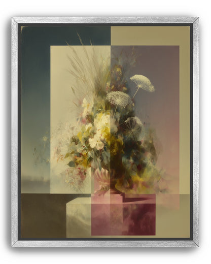 Vase of flowers within panes