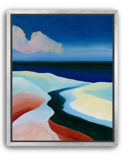 Deep blue over pale dunes
