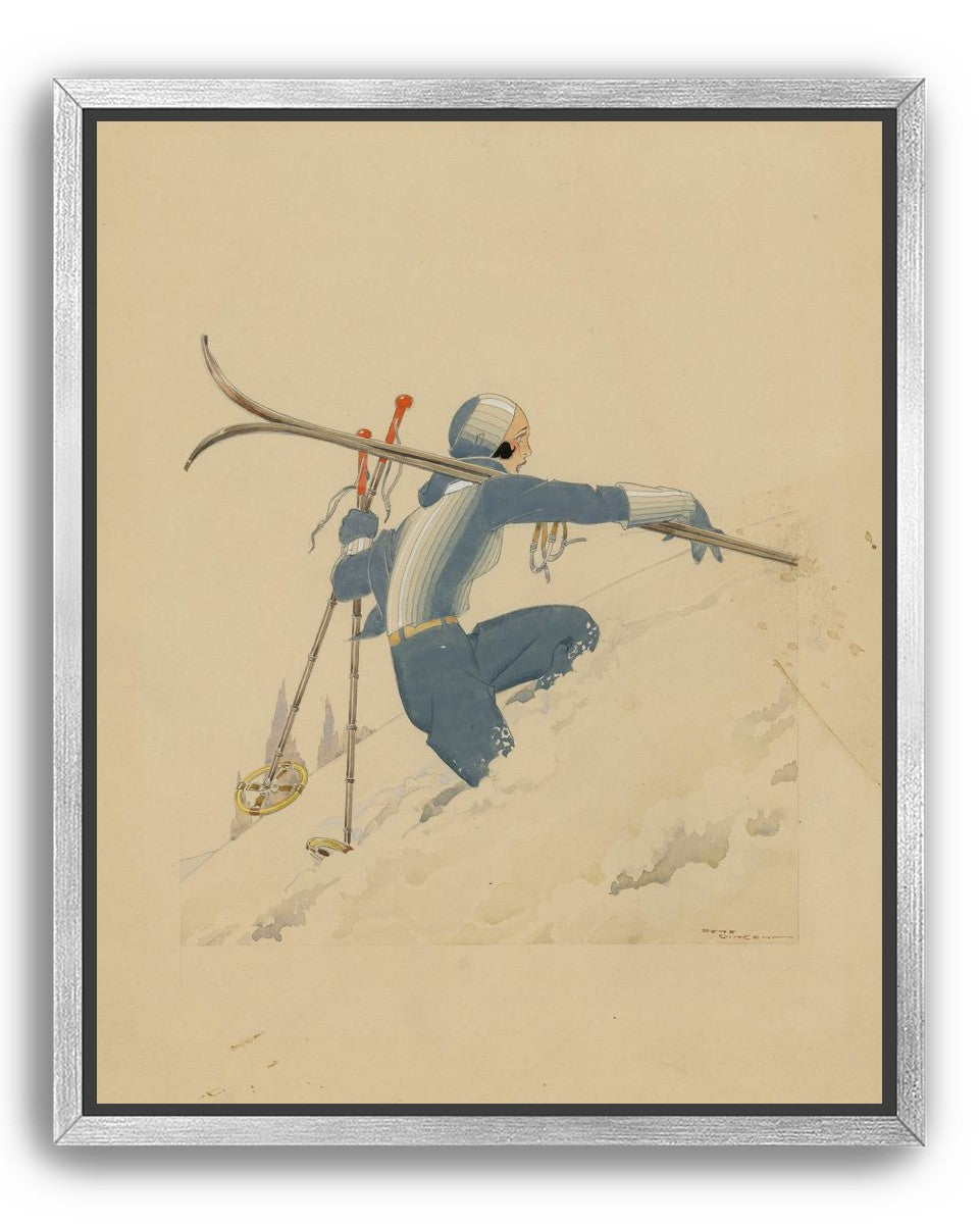 Blue skier in pale snow