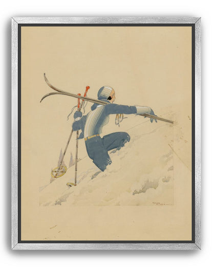 Blue skier in pale snow