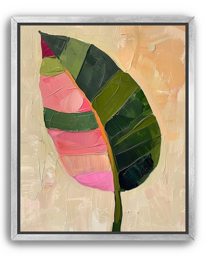 Pink light on a green leaf