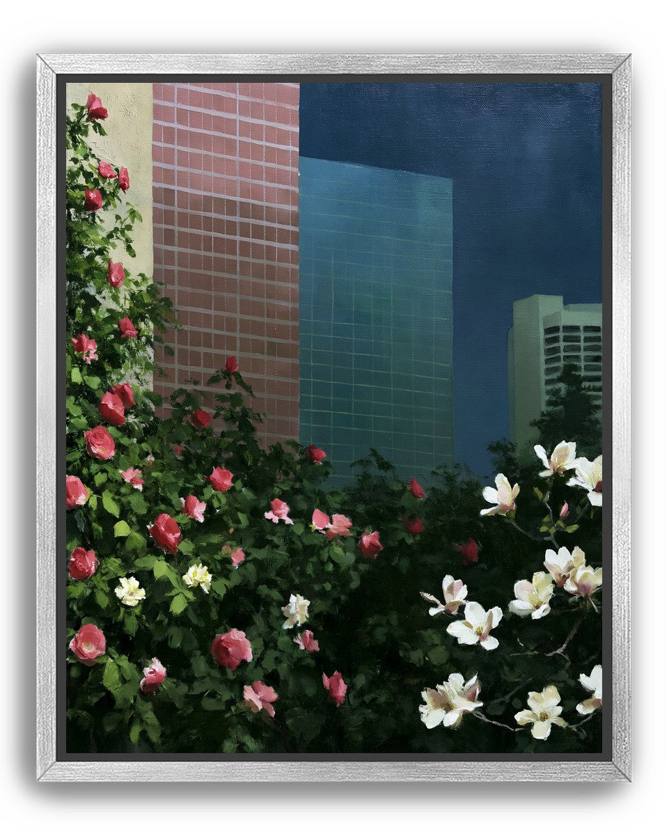 Flowers at the foot of towers