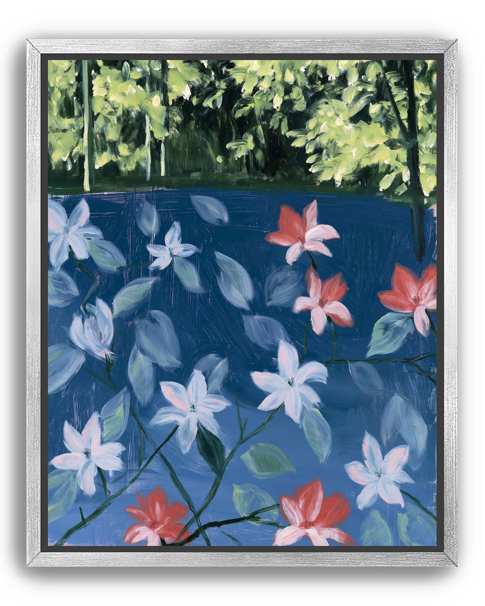 Coral flowers on dark water