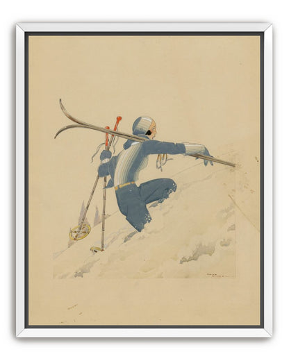 Blue skier in pale snow