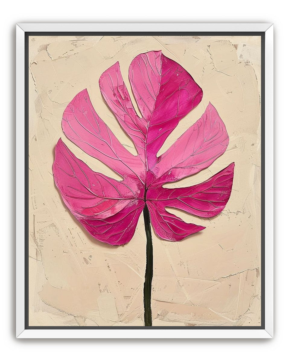 Pink leaf on plaster white