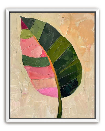 Pink light on a green leaf