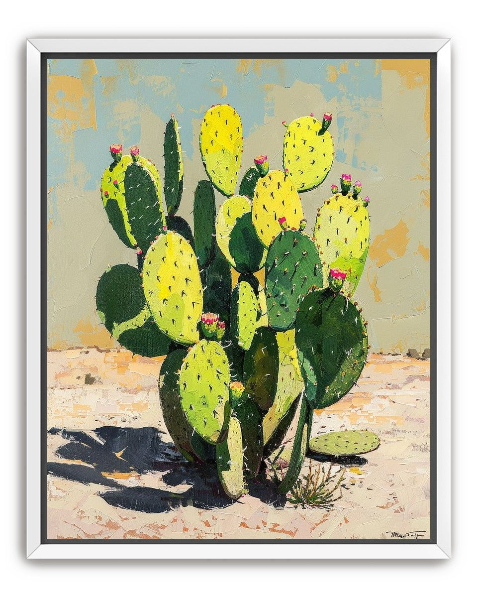 Yellow light on cactus pads