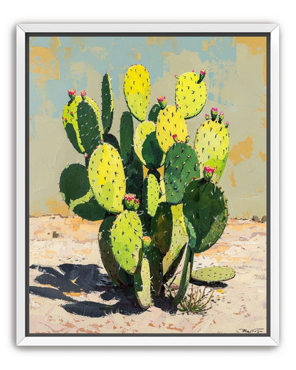 Yellow light on cactus pads