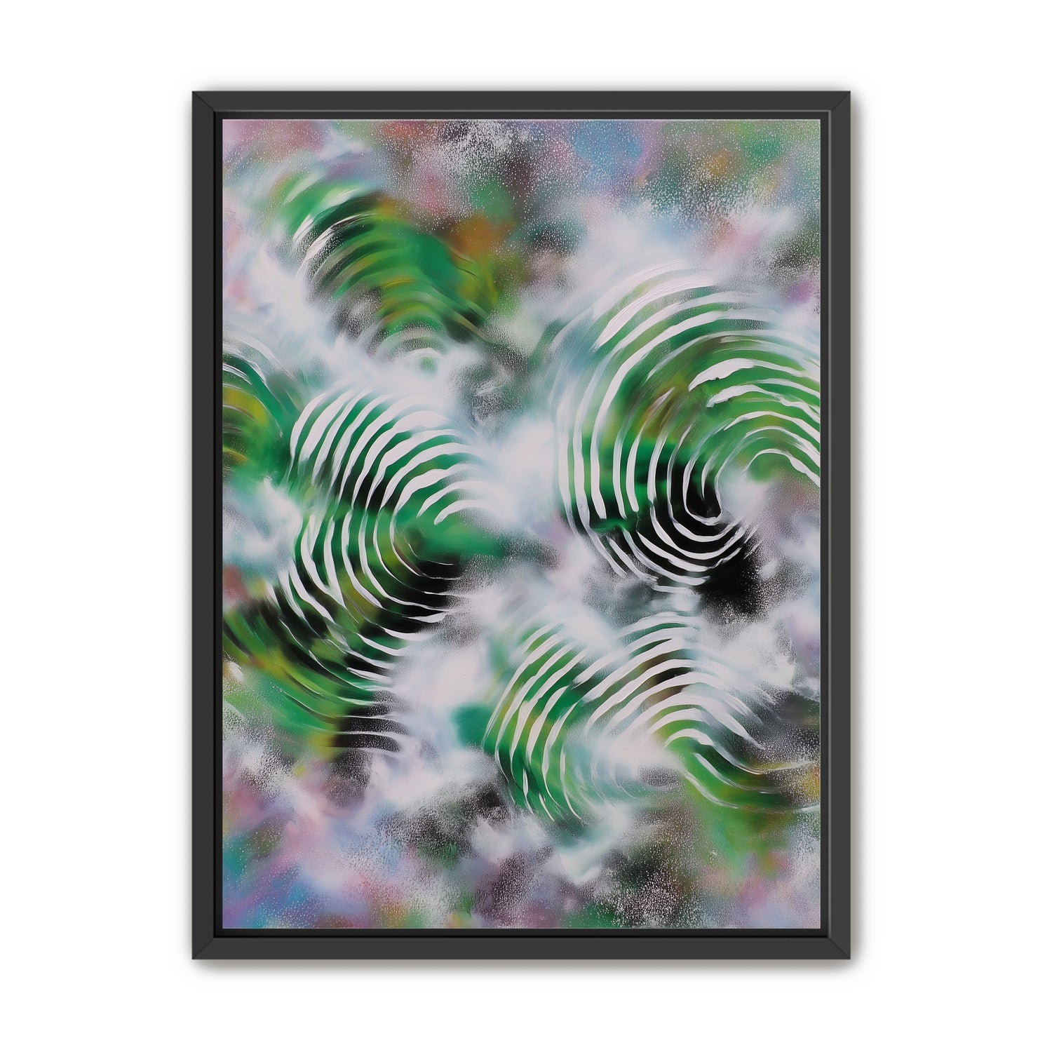 White haze over green spirals