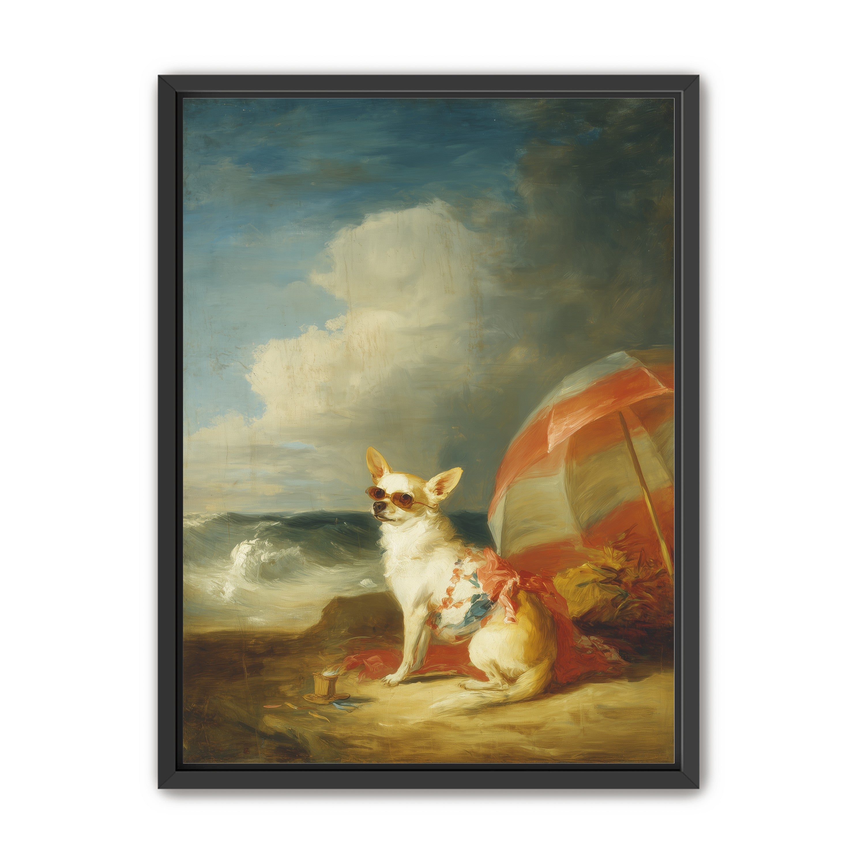 Red shade over seaside dog