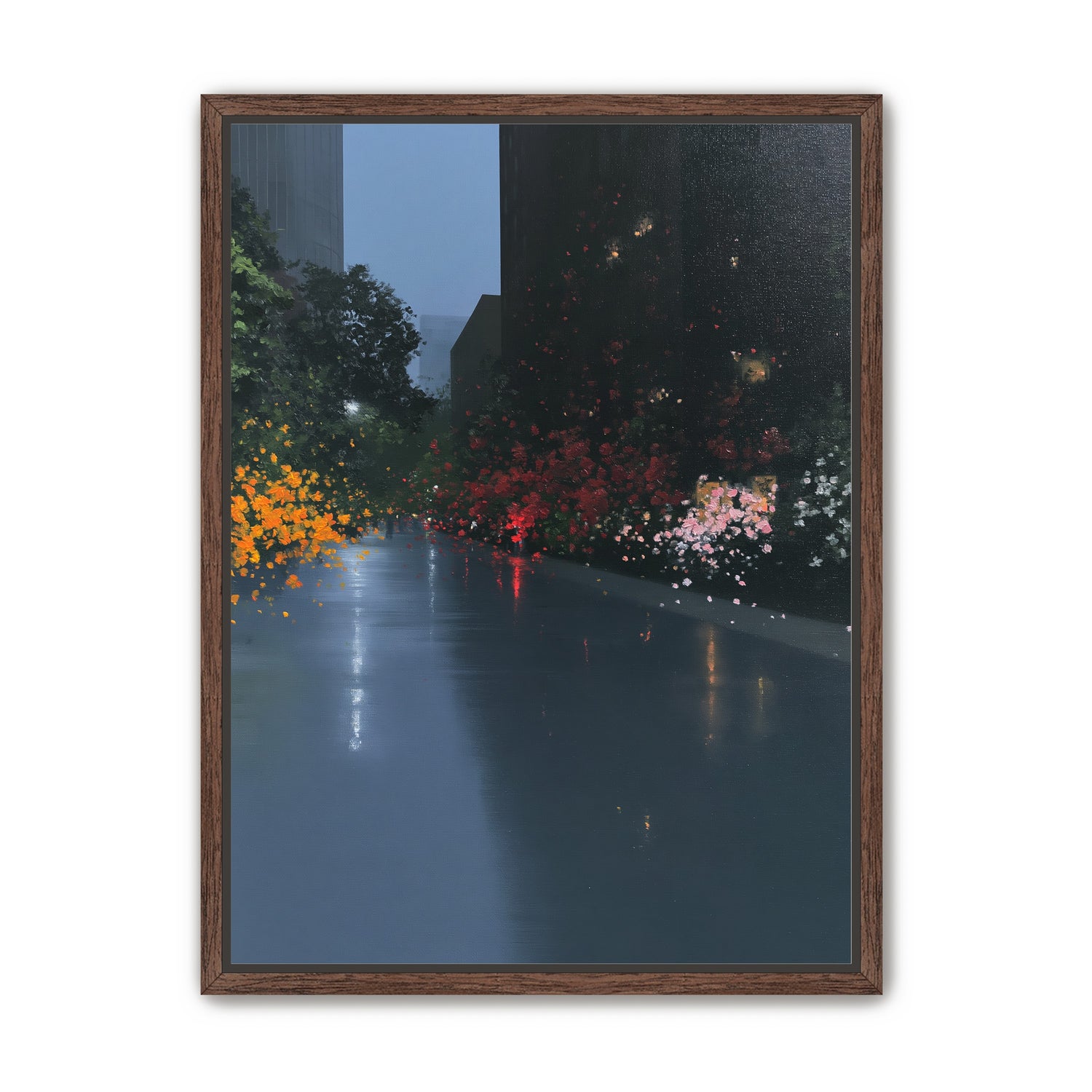 Rainlight on the flowered street