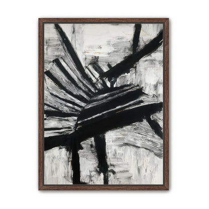 Non-Representational: Thick black brushstrokes cross and stack over a white surface filled with fine scratched lines.