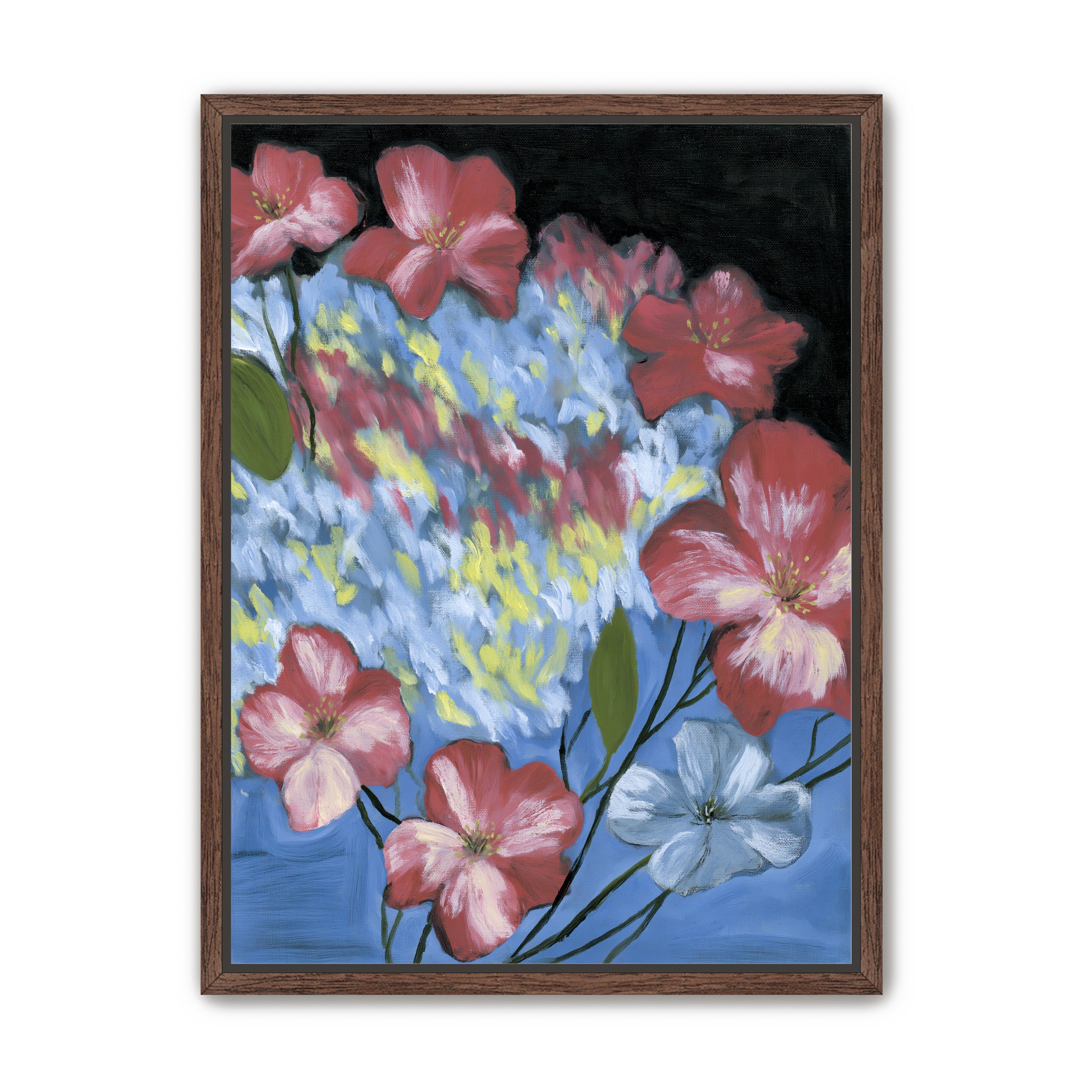Flowers across the blue field