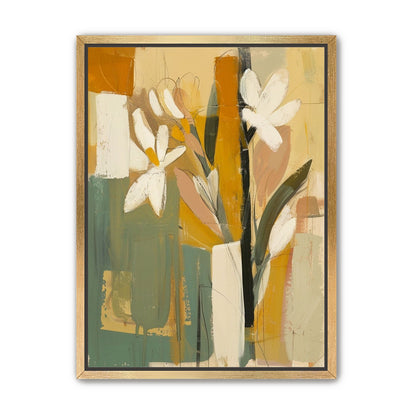 White flowers in ochre blocks