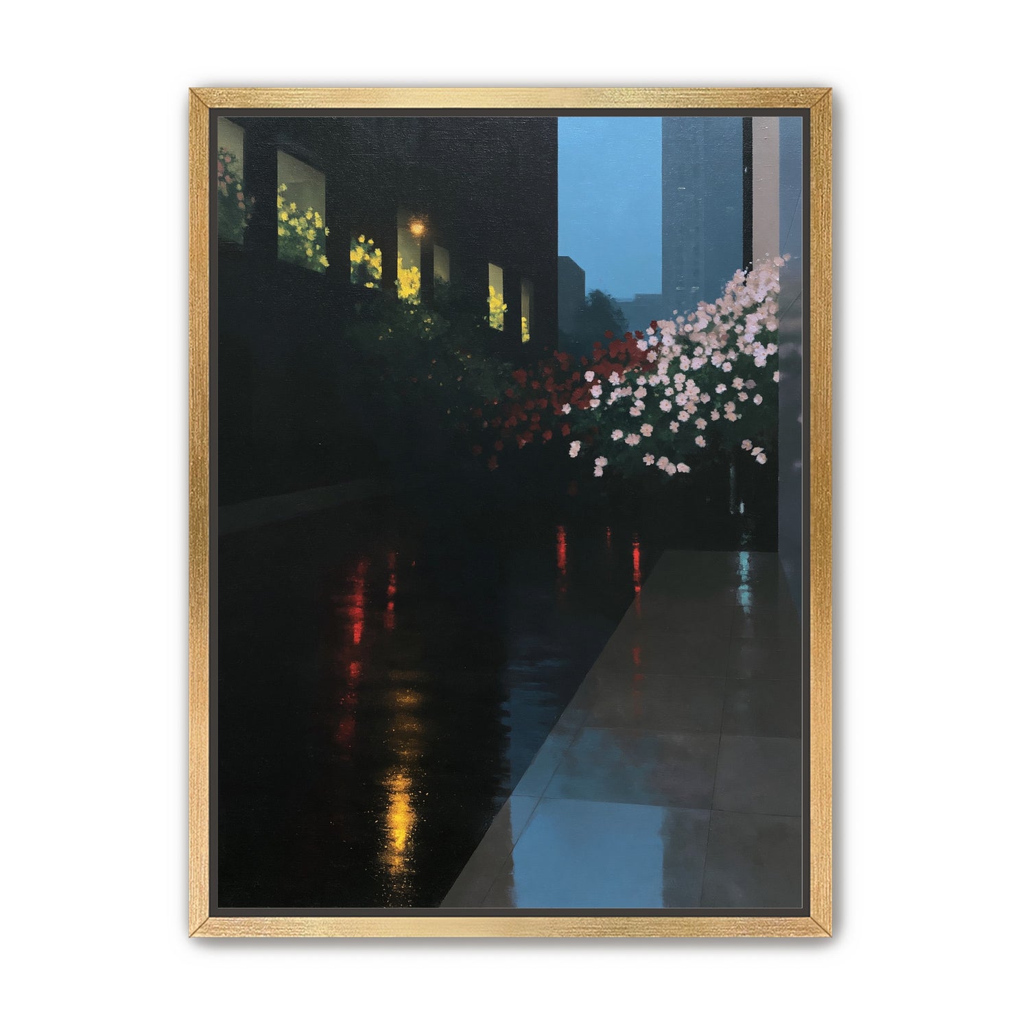 Flowers beside the wet windows