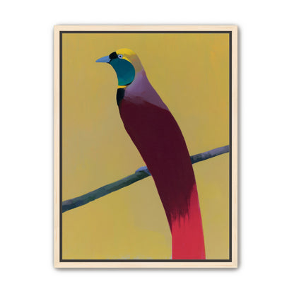 A bright bird on yellow