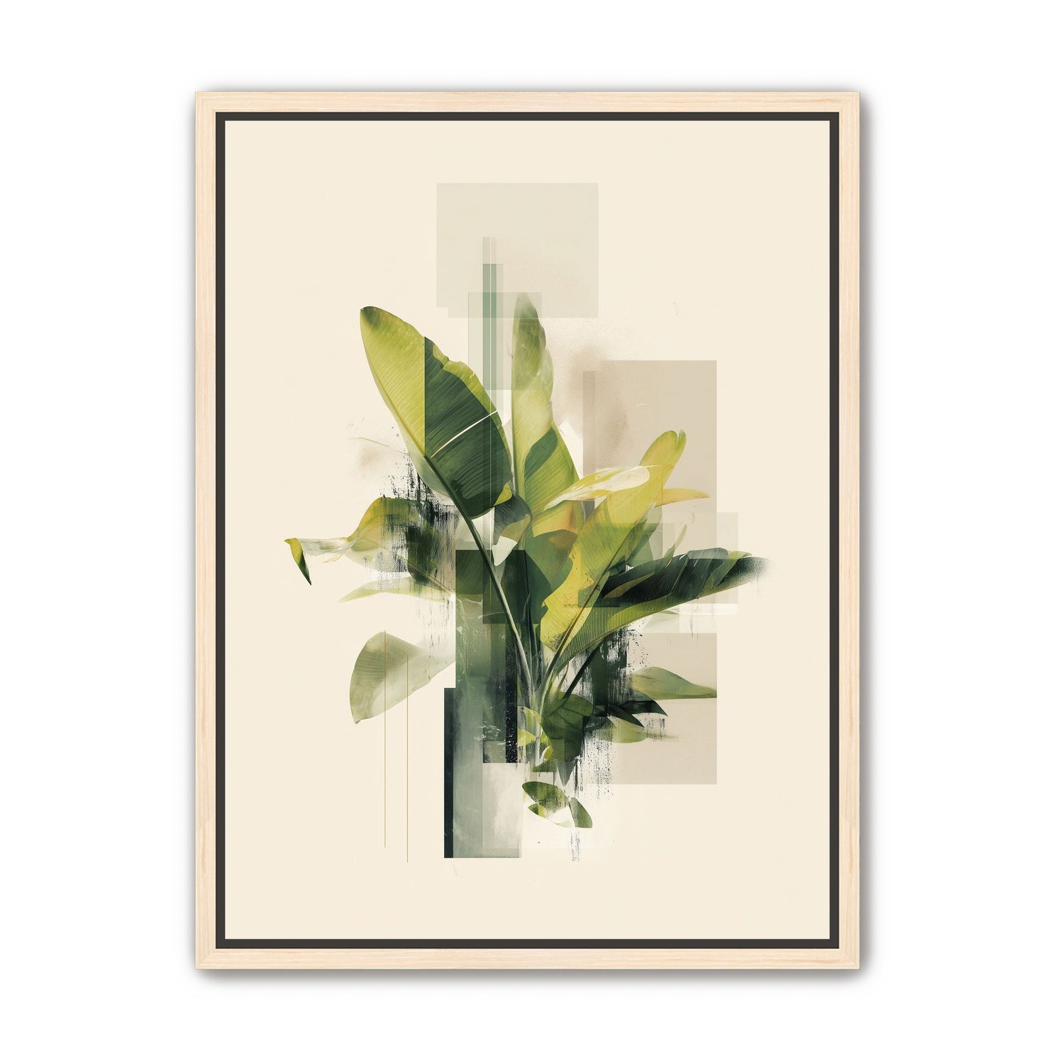 Green leaves among glassy blocks
