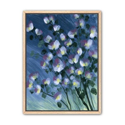White blossoms on blue field