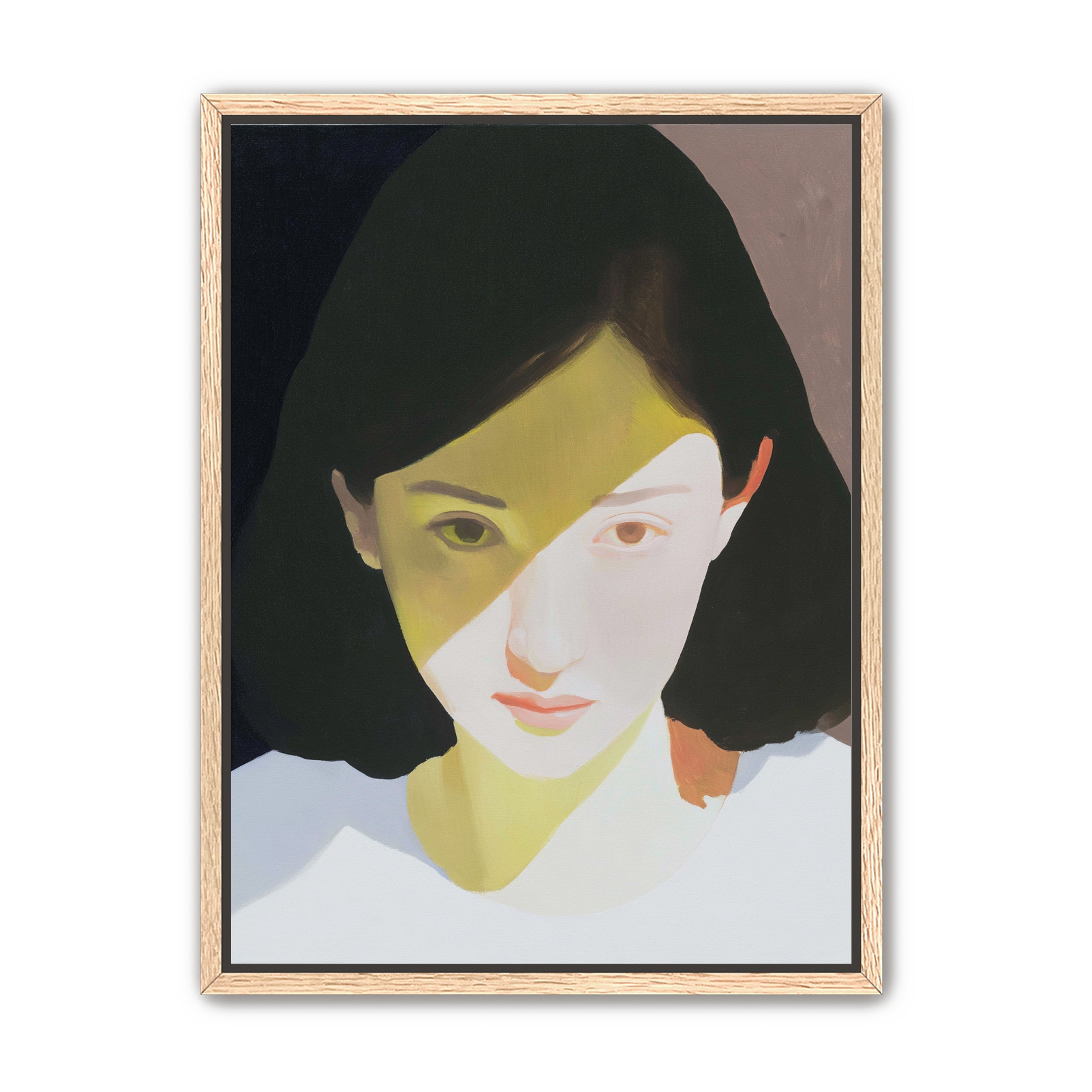Yellow light across her face
