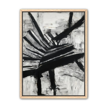 Non-Representational: Thick black brushstrokes cross and stack over a white surface filled with fine scratched lines.