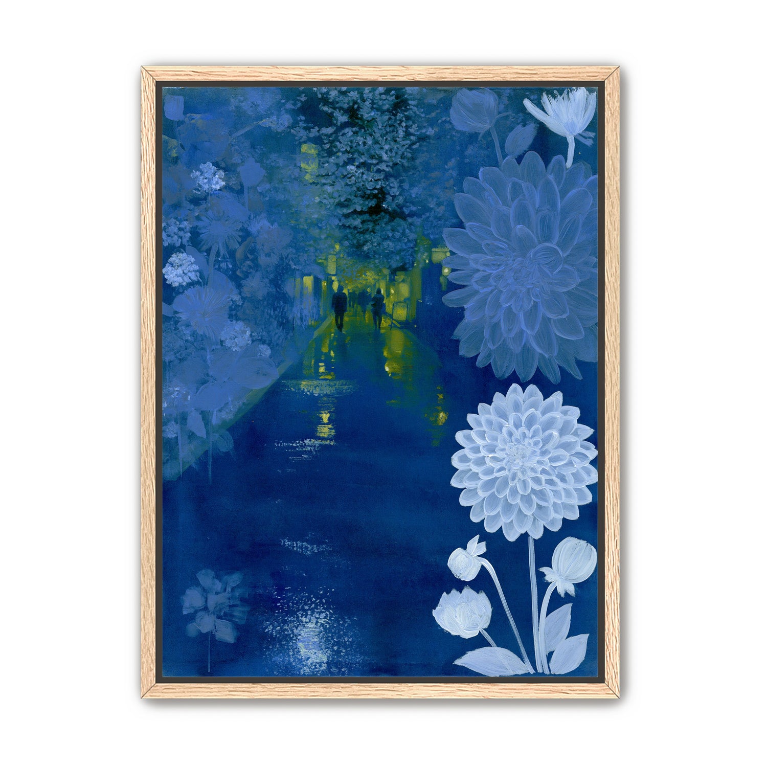 Two walkers under giant flowers