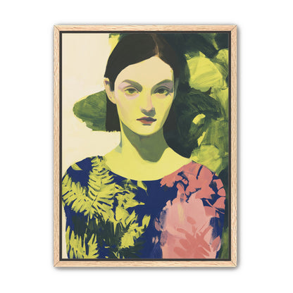 Green leaves behind her portrait