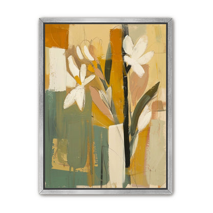 White flowers in ochre blocks