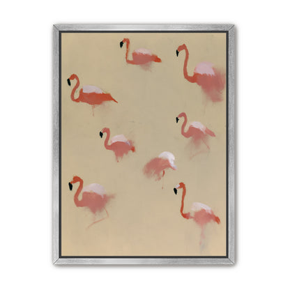 Flamingos in quiet drift
