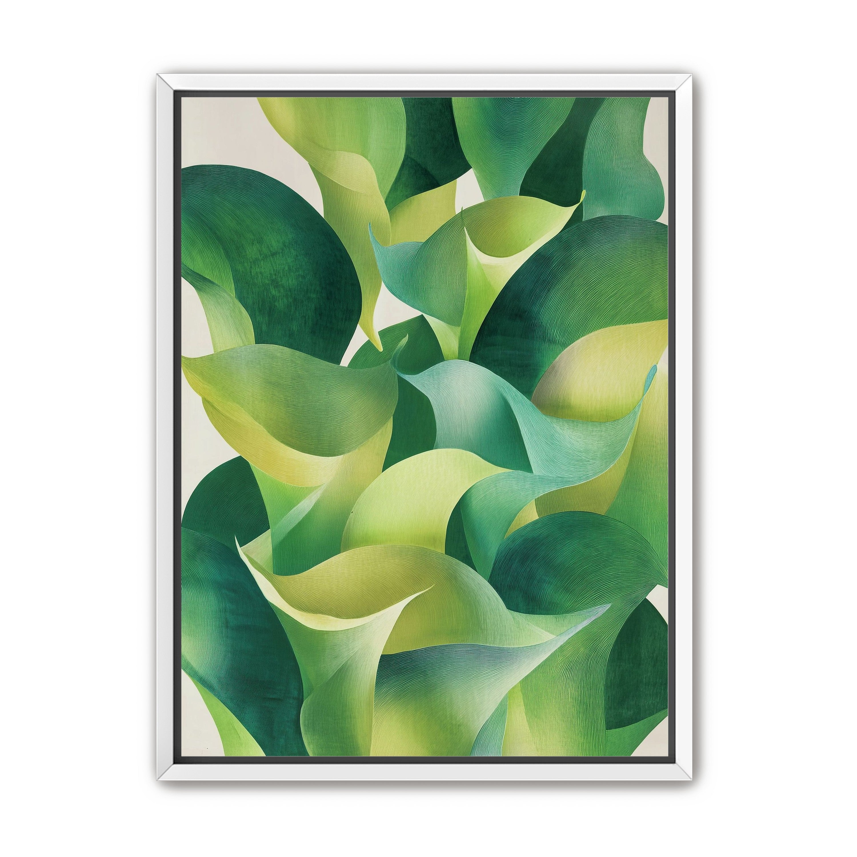Overlapping curled green leaves