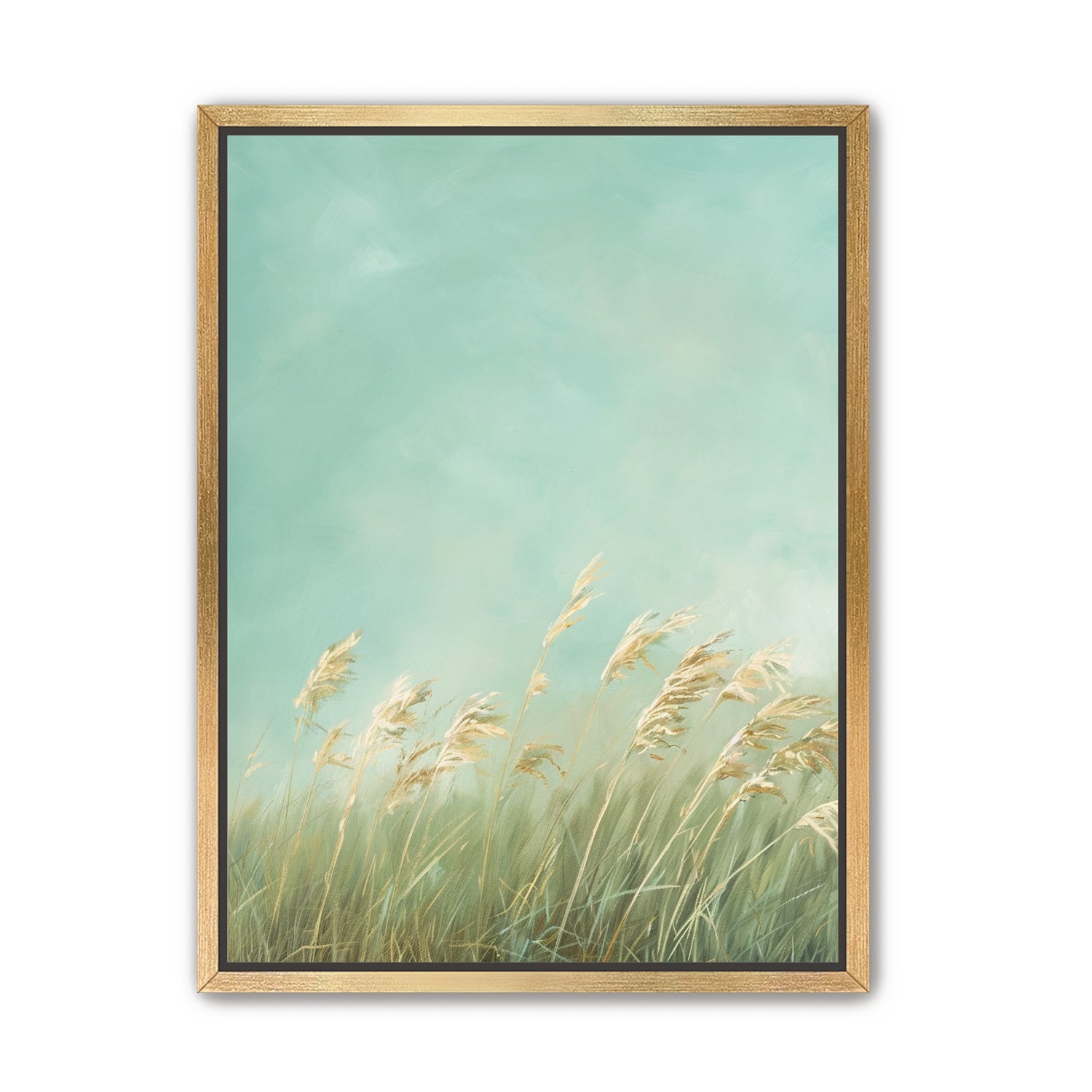Turquoise sky over pale grass