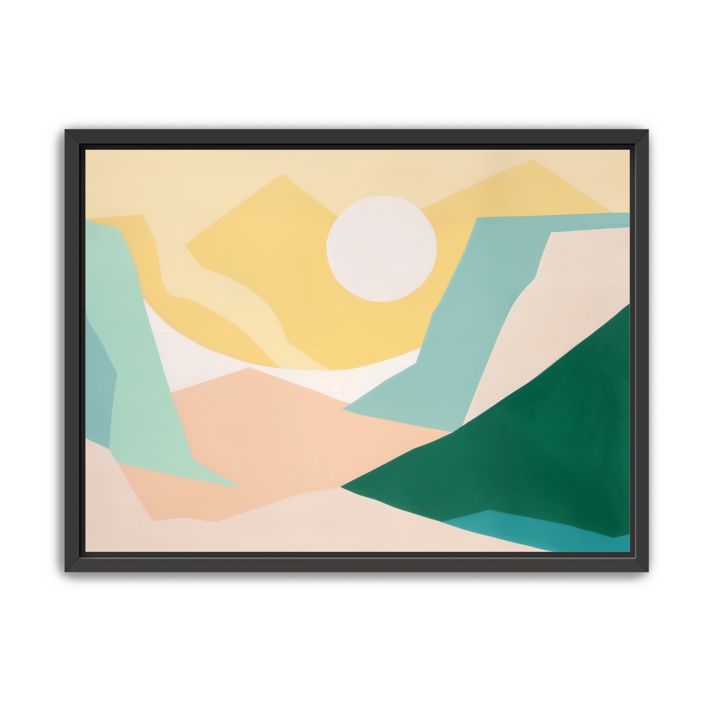 White sun over pastel hills