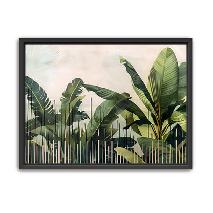 Tropical leaves behind black bars