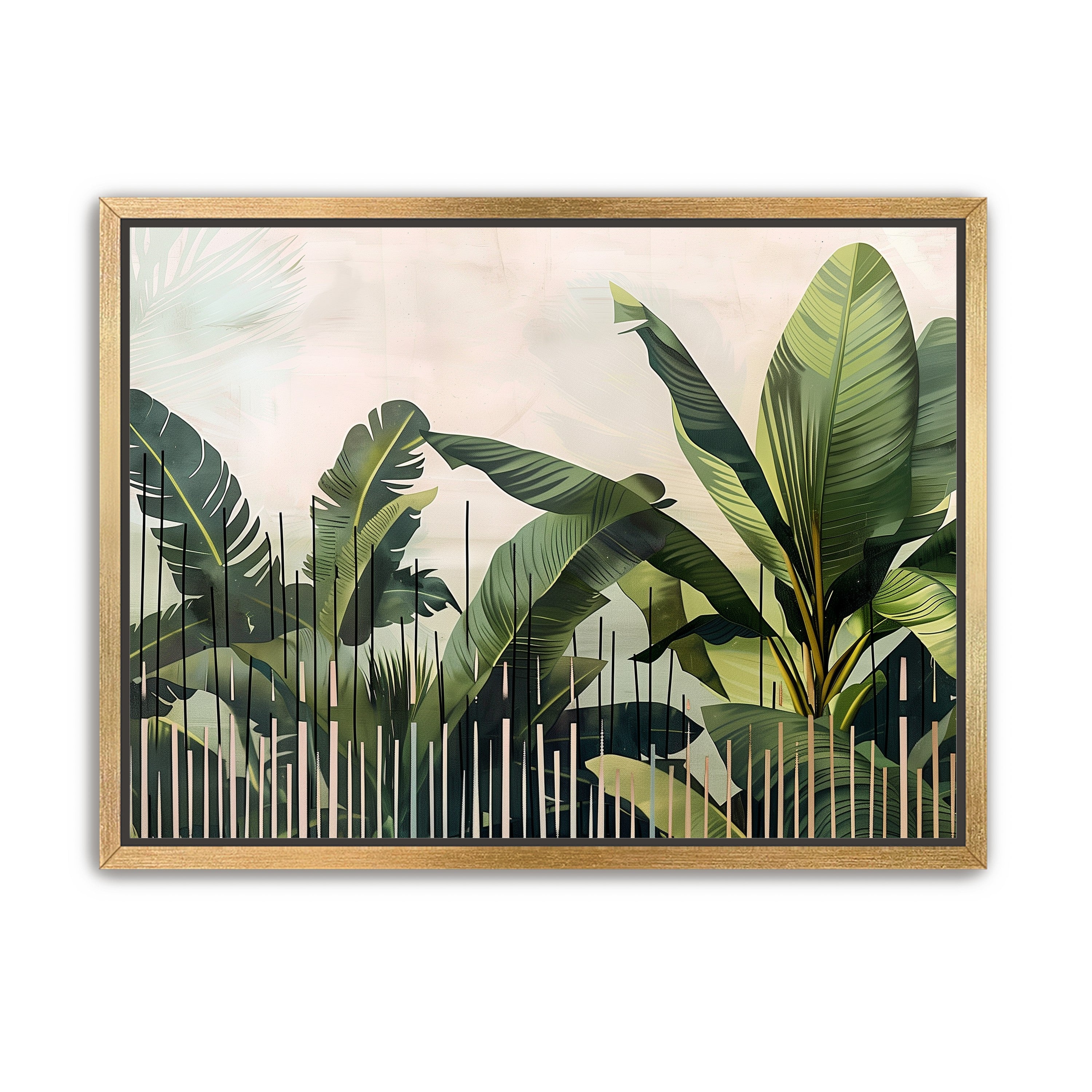 Tropical leaves behind black bars
